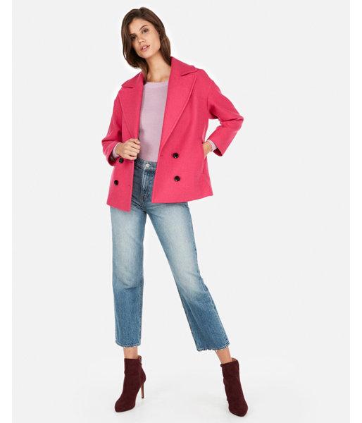 Express Womens Boxy Double Breasted Wool-blend Coat