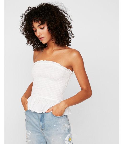 Express Womens Smocked Peplum Tube Top