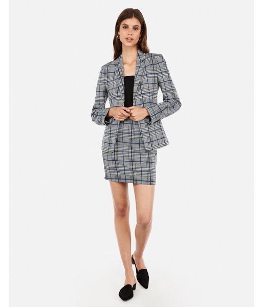 Express Womens Herringbone Notch Collar One Button Blazer