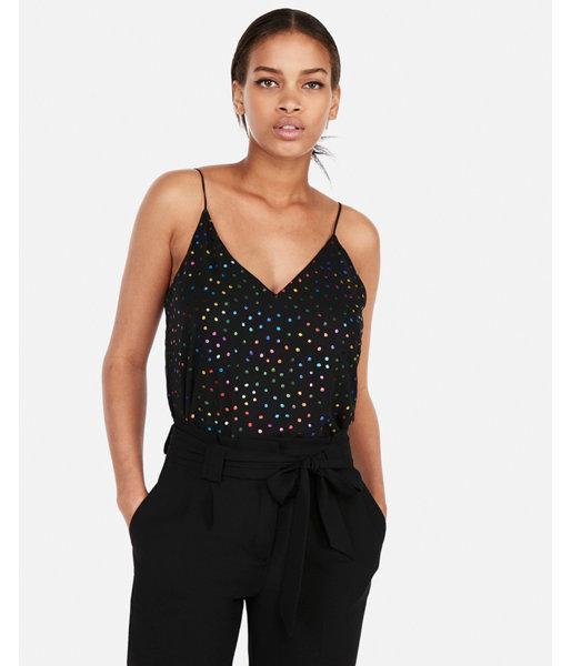 Express Womens Petite Metallic Rainbow Dot Downtown Cami