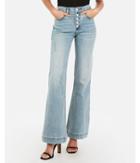 Express Womens High Waisted Light Wash Button Fly Bell Flare Jeans