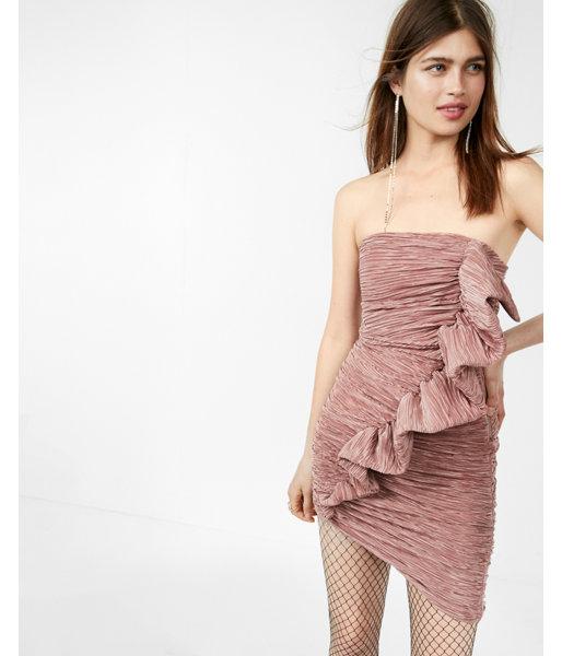 Express Womens Pleated Ruffle Strapless  Dress