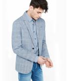Express Mens Slim Photographer Linen-cotton Plaid Blazer