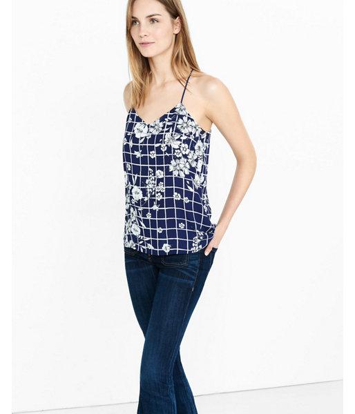 Express Womens Windowpane Floral Barcelona Cami