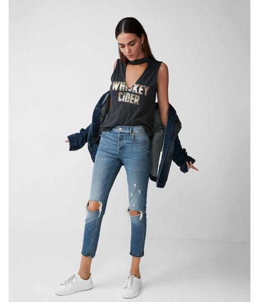 Express Womens Whiskey Cider Choker Neck Tank