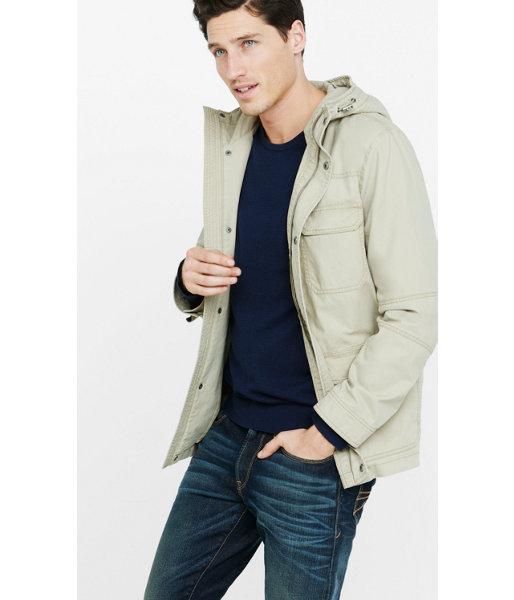 Express Men's Outerwear Cotton Four Pocket Hooded Coat