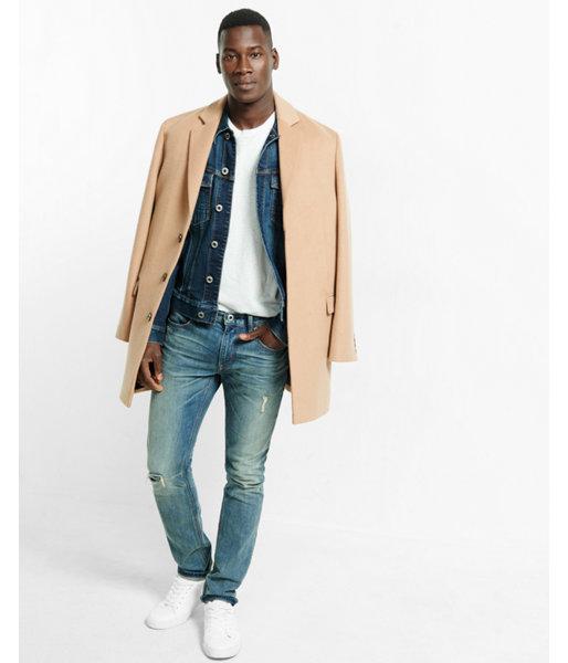 Express Mens Single Breasted Wool Blend Topcoat