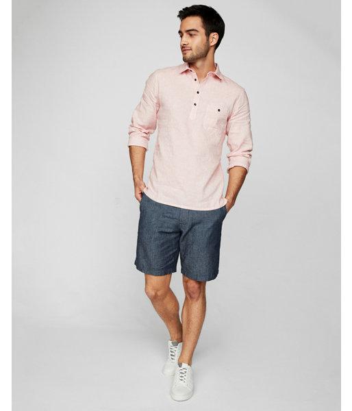 Express Mens Slim Striped Linen-blend Popover