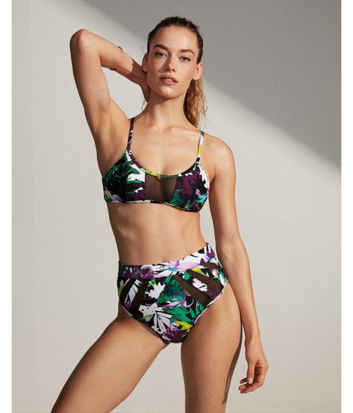 Express Womens High Waisted Floral Mesh Cut-out Bikini