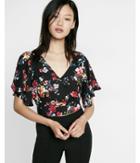 Express Floral Print Tie Back Cropped Blouse