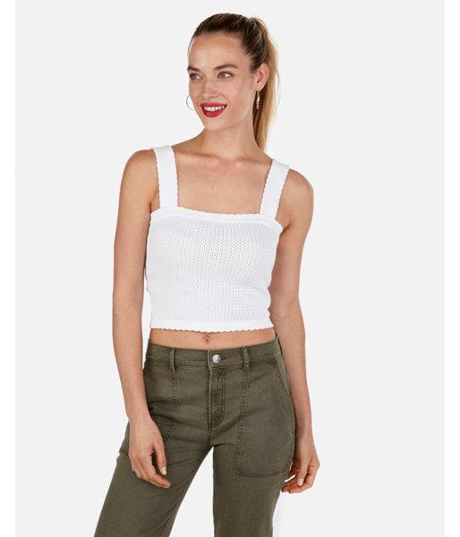 Express Womens Solid Scallop Detail Cropped Sleeveless