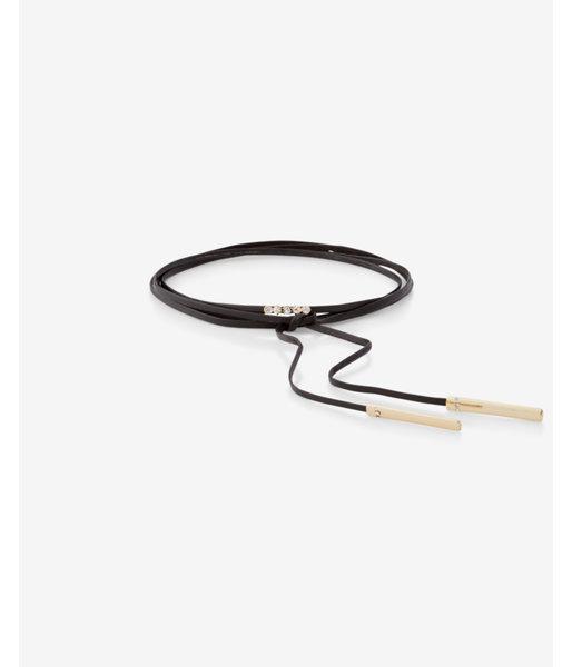Express Womens Black Leather Embellished Wrap Choker Necklace