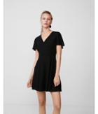Express Womens Petite Surplice Flutter Sleeve Fit And Flare Dress