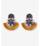 Express Womens Beaded Floral Fringe Statement Earrings