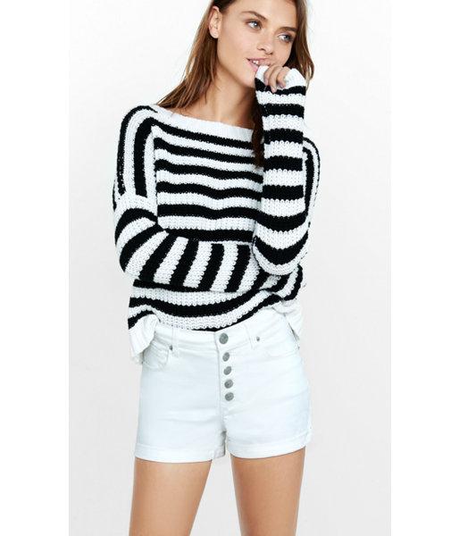 Express Women's Shorts White High Waisted Button Fly
