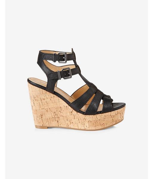Express Womens Black Strappy Chunky Wedge