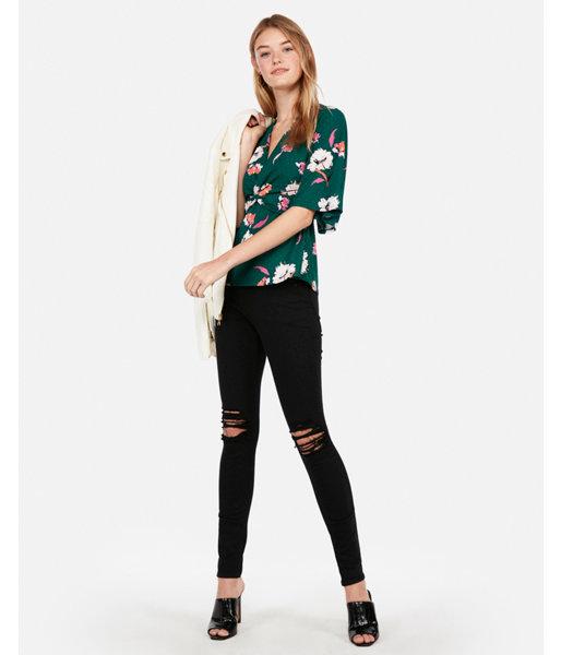 Express Womens Floral Twisted V-neck Blouse