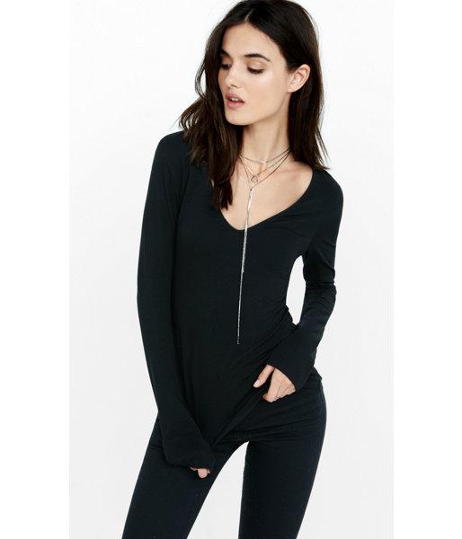 Express Women's Tees Black Long Sleeve Cage Back Tee