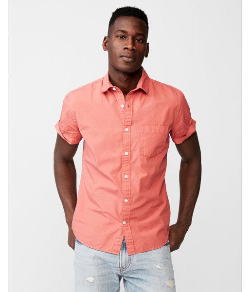 Express Mens Slim Garment Dyed Button-down Short