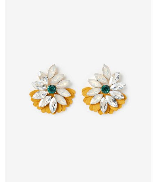 Express Womens Large Flower Leather Drop Earrings