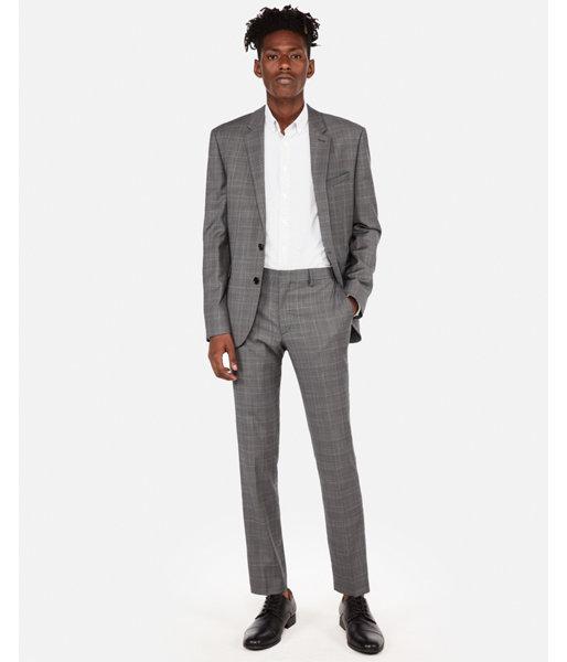 Express Mens Extra Slim Plaid Wool-blend Stretch