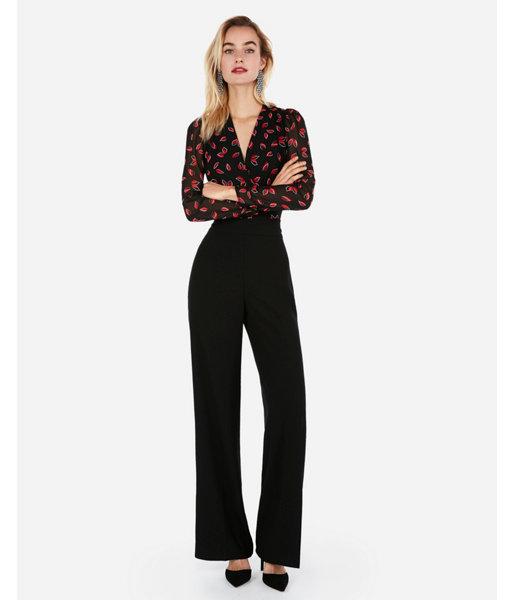 Express Womens Petal Print Surplice Long Sleeve Cropped Blouse