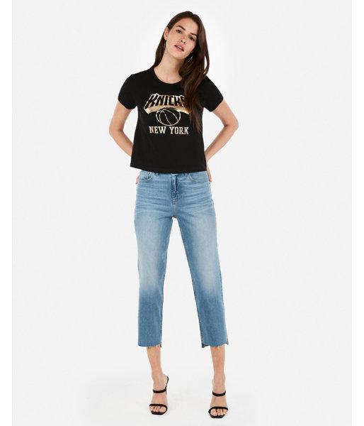 Express Womens New York Knicks Nba Cropped Crew Neck Tee