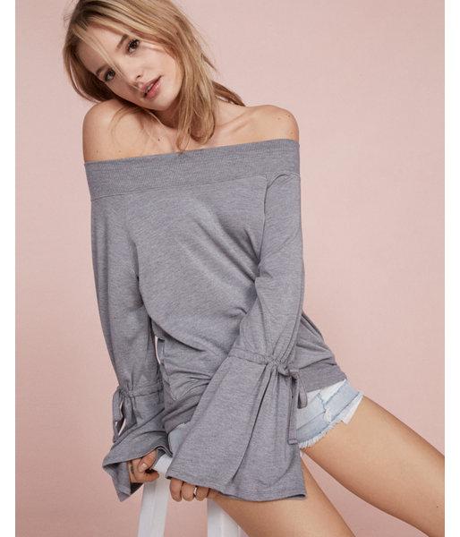 Express One Eleven Gray Off The Shoulder Tie