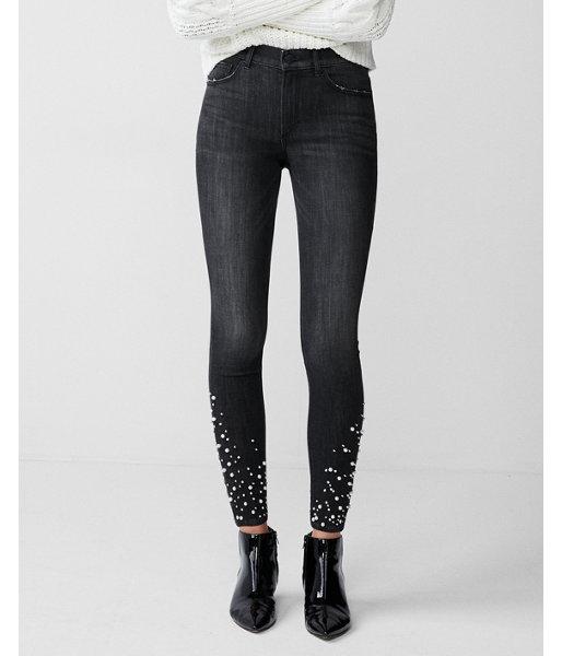 Express Womens High Waisted Pearl Studded Stretch Ankle