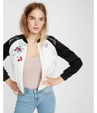 Express Womens Embroidered Floral Bomber Jacket