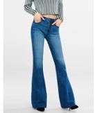 Express Womens High Rise Button Fly Raw Hem Bell Flare Jean