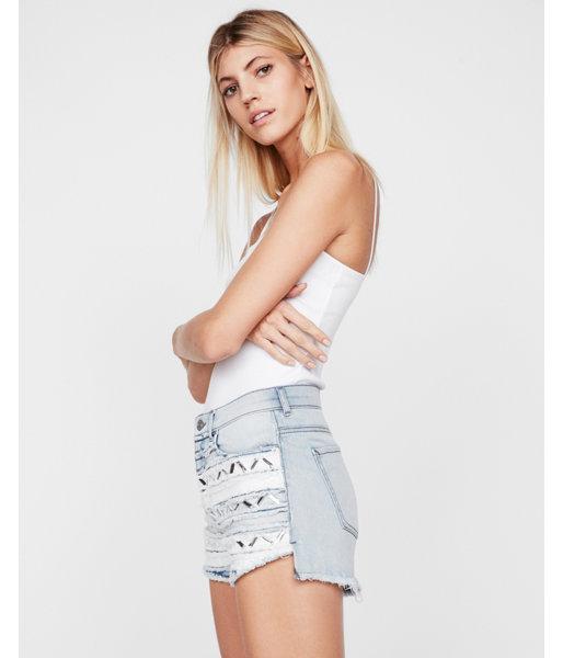 Express Womens High Waisted Embellished Denim Cutoff