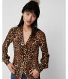 Express Womens Petite Leopard Pattern Tie Neck