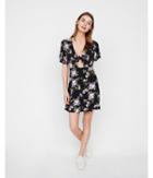 Express Womens Floral Cut-out Tie Front Fit And Flare Dress