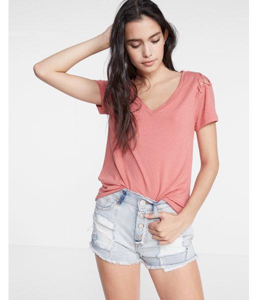 Express Lace-up Shoulder V-neck Tee
