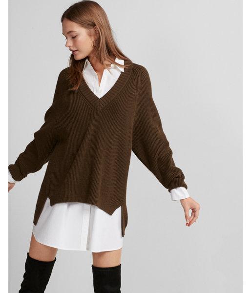 Express Womens Petite Oversized Deep V-neck Tunic