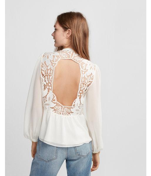 Express Womens Petite Lace Open Back Blouse