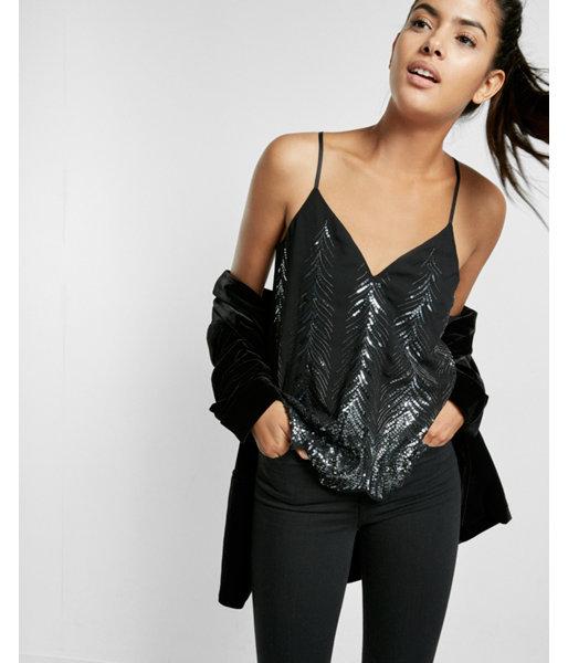Express Womens Peacock Feather Embellished Cami
