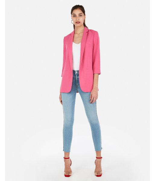 Express Womens Rolled Sleeve Notch Collar Boyfriend Blazer