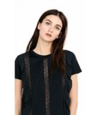 Express Women's Tees Ruffle Front Sheer Lace Ribbon Inset Tee