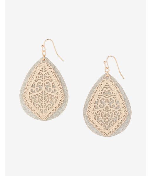 Express Womens Teardrop Glitter Filigree Drop Earrings