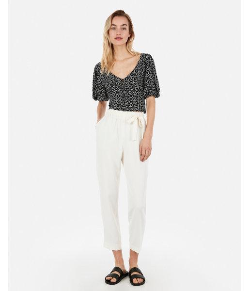 Express Womens Printed Puff Sleeve V-neck Botton Top