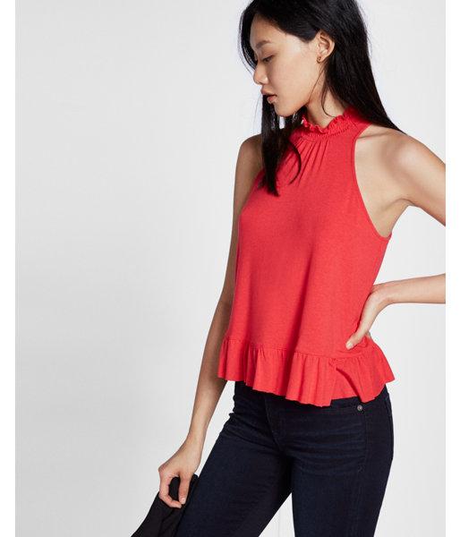 Express Mock Neck Ruffle Hem Tank