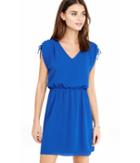 Express Women's Dresses Blue Cold Shoulder Elastic Waist Dress
