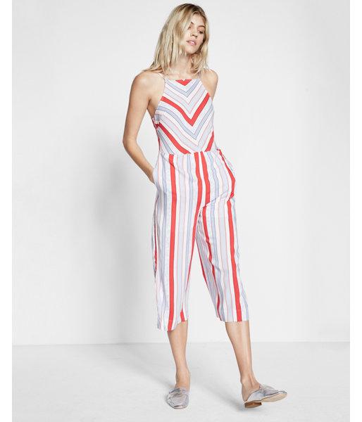 Express Womens Stripe High Neck Jumpsuit