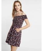 Express Womens Floral Smocked Off-the-shoulder Fit And Flare Dress