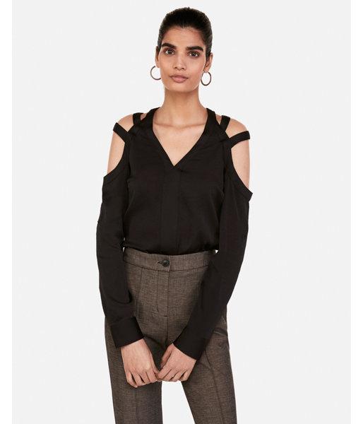 Express Womens Satin Strappy Cut-out Shoulder Chelsea Popover