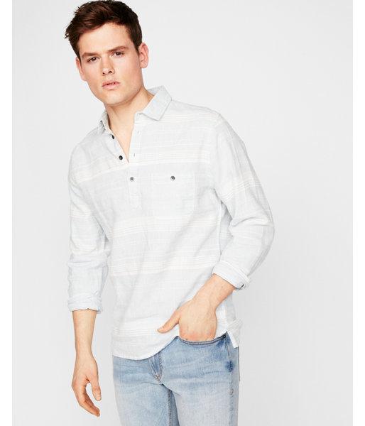 Express Mens Slim Multicolor Stripe Linen-blend Popover