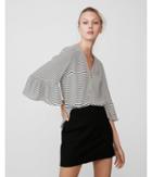 Express Womens Zip-front Ruffle Sleeve Striped Popover