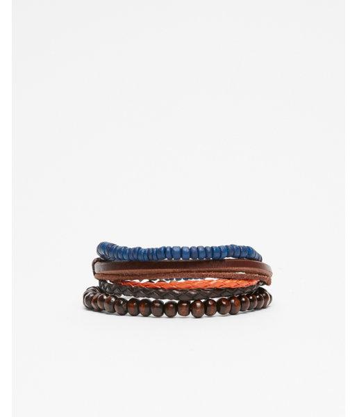 Express Mens Leather And Bead Stretch Bracelet